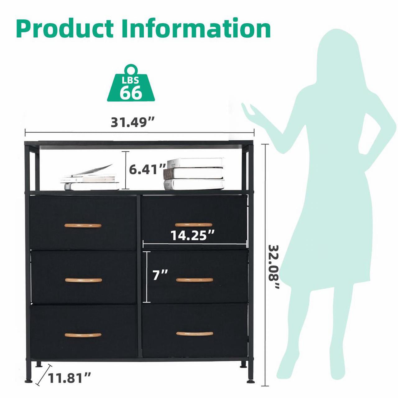 ANTSUN Fabric Drawer Dresser with 6 Wide Chest of Drawers