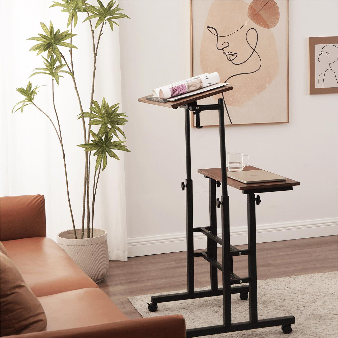 ANTSUN Adjustable Mobile Standing Desk with 2-Tier desktop